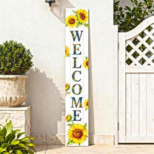 Vertical Wooden Sunflower Welcome Porch Sign,Rustic Summer Porch Standing Sign,Decorative Plaques for Front Door,Farmhouse Style Outdoor Welcome Decoration-47.2"H.