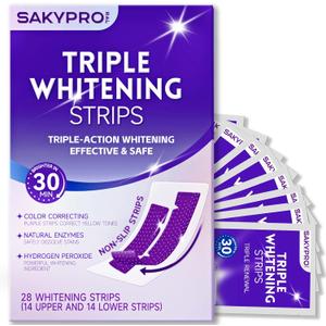 SAKYPRORAL Purple Whitening Strips, 90-Day Long-Lasting Results, Enamel Safe & Low-Sensitivity, Professional Teeth Whitening Strips with Non-Slip Dry Strip Technology (28 Count (Pack of 1))