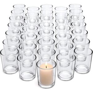 LETINE 72-Pack Votive Candle Holders Designed for Wedding Decor - Glass Candle Holder & Tea Lights Candle Holder - Candle Holders for Christmas, Spring Wedding Centerpiece Table, Party Dinner Decor (Clear)