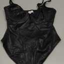 Popilush Body Suits for Womens Tummy Control - Faux Leather Bodysuit Deep V Neck Thong Sleeveless Corset Tank Top, Large