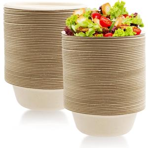 100 Pack 12 oz Disposable Paper Bowls, Heavy Duty Compostable, Eco-friendly Bagasse Bowls for Parties, Restaurants, Catering