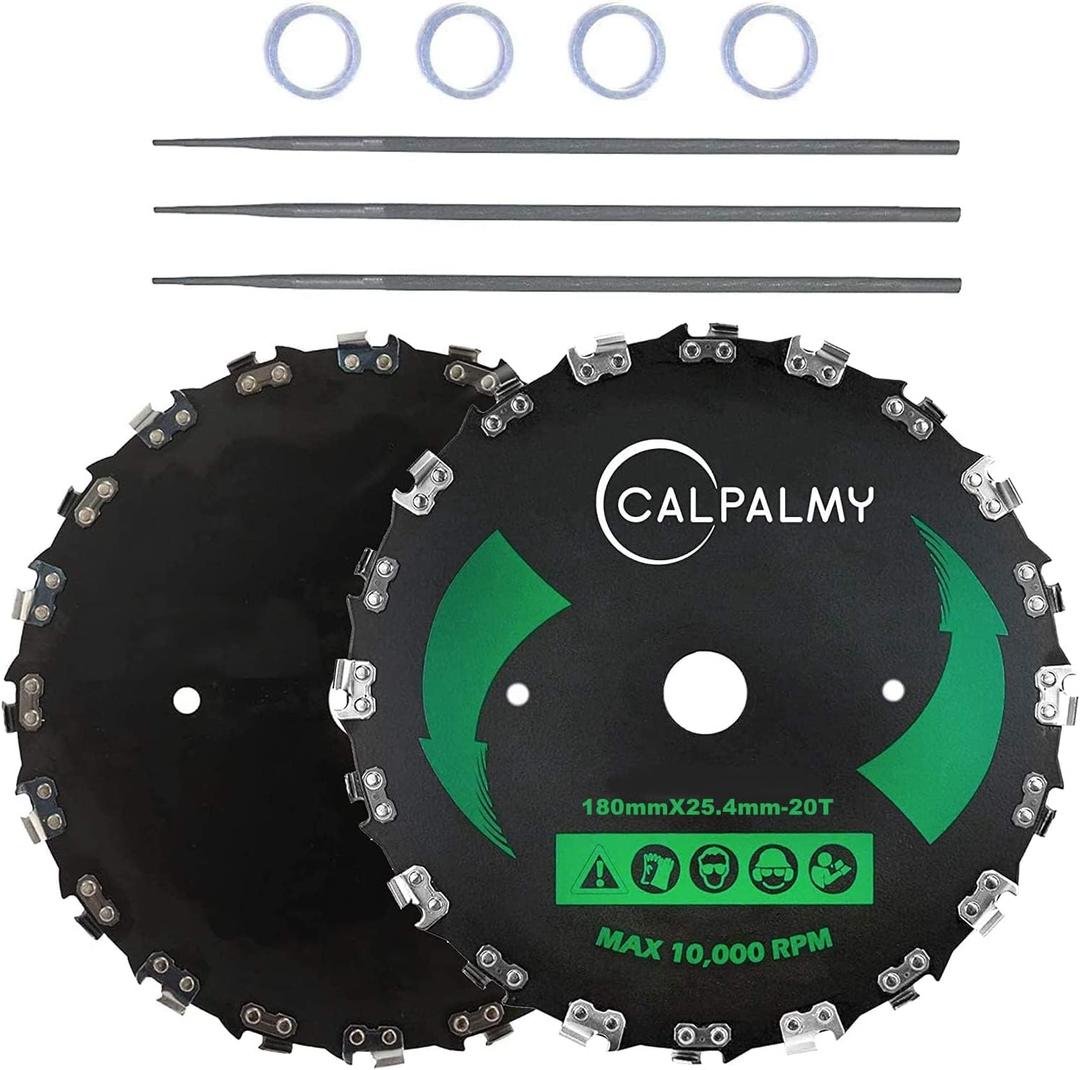(2-Set) 7" x 20T Chainsaw Tooth Brush Blades  2 Blades, 3 Assorted Round Files (5/32, 3/16'', 11/64'') and 4 Washers | for Cutter, Trimmer, Weed Eater | Made from Carbon Steel, Cuts Like Butter