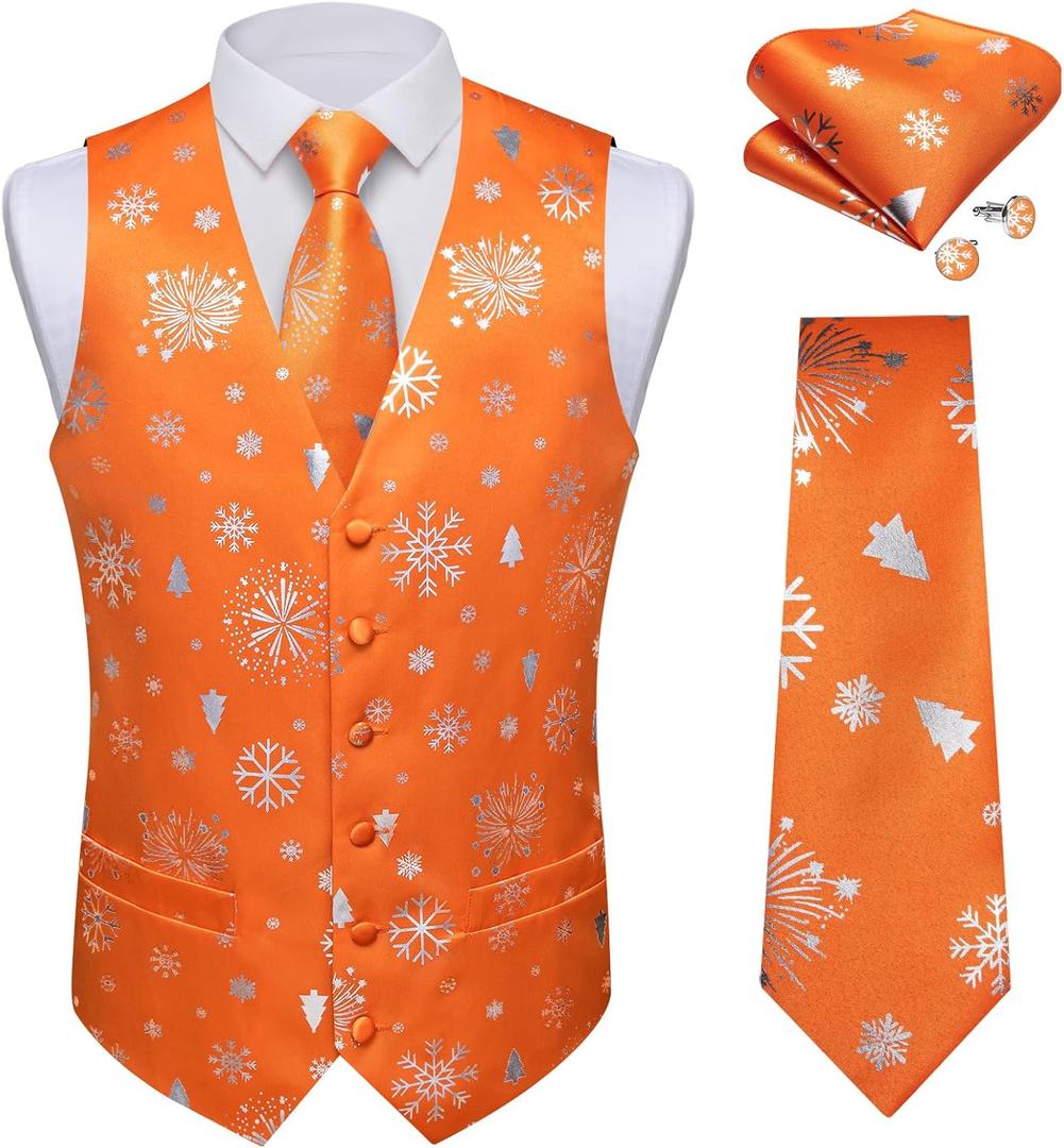 DiBanGu Mens Christmas Suit Vest and Tie Set for Men Waistcoats and Necktie Pocket Square Set for Prom Party S-3XL