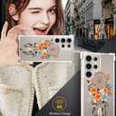 Compatible with Samsung Galaxy S24 Ultra Case Cute Clear for Women,Cool Transparent Silicone Phone Cases Cover - Orange Dreamcatcher Flowers