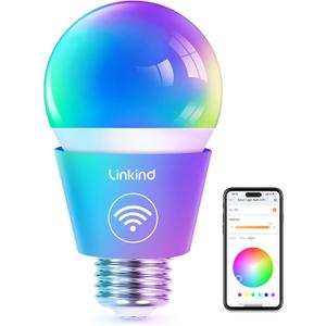 Linkind Smart Light Bulbs, WiFi Bulbs Work with Alexa & Google Home, RGBTW Color Changing Light Bulb with APP Control, 9W LED Smart Bulb Equivalent 60W, A19 E26 Alexa Light 2.4Ghz 800LM Dimmable
