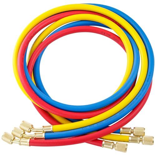 3 Pieces AC Manifold Gauge Hose Kit, Refrigerant Charging Hoses 1/4 SAE, 5FT AC Manifold Gauge Hose Kit for R404A R12 R502, A/C Charging Hose