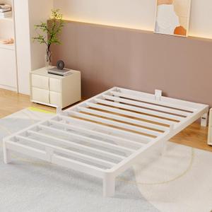 6 Inch White Twin Bed Frames, Heavy Duty Metal Platform Bed Frame Twin with Metal Baffles, No Box Spring Needed, Round Corner Design, Baby & Pet Friendly, Easy Assembly, Noiseless, Size: Twin