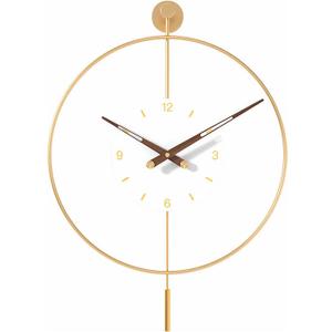 SHISEDECO Classical Large Pendulum Wall Clock, Decorative and Metal Frame, with Glass Face, Modern Silent Design, Battery Operated Clocks for Living Room, Kitchen, Bedroom, Office (Gold/24)