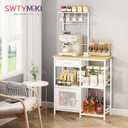 SWTYMIKI Coffee Bar with Hanging Rack - Farmhouse Coffee Stand Station Multi-Purpose Buffet Sideboard Cabinet with Drawers - Kitchen Bar Table for Living Room, Corner, Small Space, Natural, 70x30x139.5cm