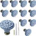 Biaungdo 12 Pcs Light Blue Vintage Round Ceramic Cabinet Knobs and Pulls for Drawer, Cupboard, Closet Door