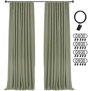INOVADAY 100% Blackout Curtains for Bedroom, Black Out Curtains 84 Inch Long, Clip Rings Linen Blackout Drapes, Thermal Insulated Room Darkening for Living Room, 2 Panels - Light Sage Green,W50xL84