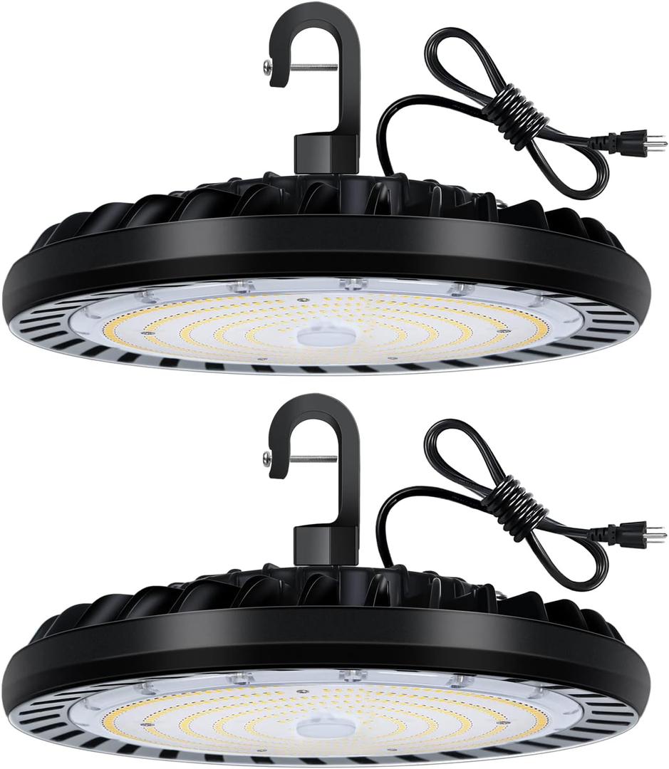 hykolity 2 Pack LED High Bay Light 200W, 5000K UFO LED High Bay Light Fixture with US Plug [600W MH/HPS Equiv.] 100-277V, 26,000lm, IP65 Commercial Warehouse Area Light for Wet Location