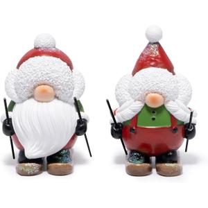Hodao Christmas Elf Skiing Figurine Decoration  Winter Holiday Elf on Skis, Adorable Holiday Tabletop Ornament, Ski Lodge Decor, Mantel, Shelf & Table Centerpiece Christmas Decorations (Red-2)