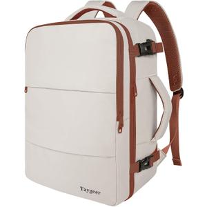 Taygeer Backpack for Women, College Backpack with Laptop Compartment & Shoe Pouch, 35l Travel Laptop Mochila Carry On Luggage, Airline Approved Personal Item Bag For Weekender Gym Hiking, Khaki White (Large)