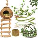 Crested Gecko Tank Accessories，Reptile Vines Plants with Coconut Shell Ladder Hideout Hermit Crab Decor for Bearded Dragon Lizard Chameleon Tortoise Snake