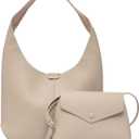 NEWBELLA Hobo Purse, PU Leather Shoulder Bag, Tote Handbag for Work and Travel (14 x 11 x 4 inches (main bag), 9 x 6 x 3 inches (crossbody bag), Apricot-3)