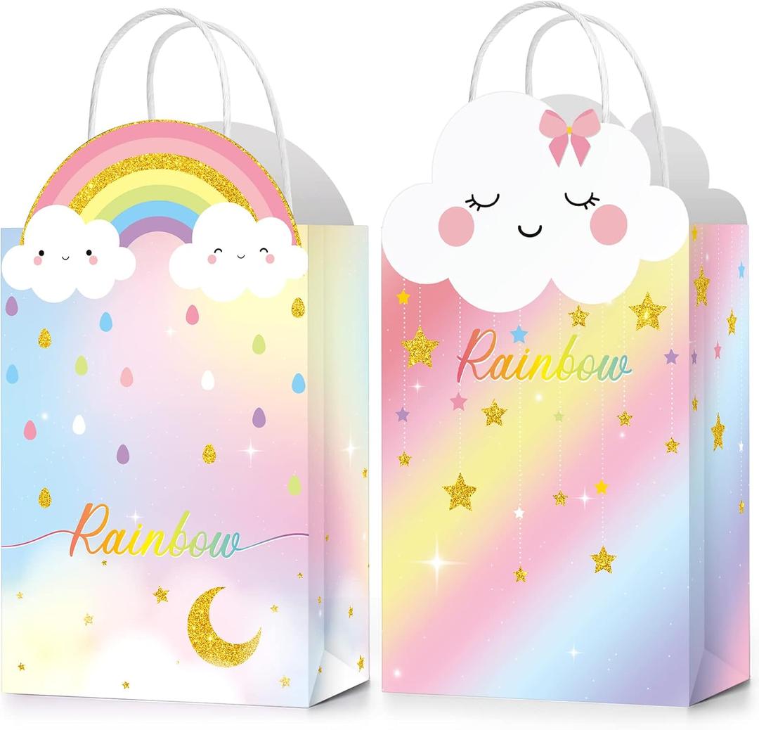 TaoBary 16 Pcs Rainbow Party Favor Bags 8.3 x 6 x 3.2 Inch Rainbow Cloud Birthday Goodie Candy Present Bags with Handles Pastel Treat Gift for Girls Kids Baby Shower Party Decor Supplies