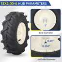 GICOOL 13x5.00-6" Tiller Tire and Wheel, 1" Axle Size, 3-1/8" Centered Hub, 13x5-6 Super Lug Tractor & Trencher Tire Replacement