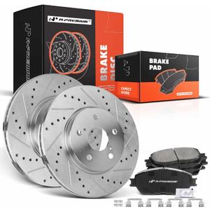 A-Premium 11.65 inch(296 mm) Front Drilled and Slotted Disc Brake Rotors + Ceramic Pads Kit Compatible with Lexus and Toyota Models- ES300 02-03, Avalon 05-07, Camry 05-06, Sienna 04-10, Solara 04-08