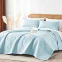 Davulos Queen Quilt Bedding Set,Aqua Blue Ultrasonic Full/Queen Quilt Set Reversible Microfiber Bedspread,Lightweight Soft Modern Geometric Coverlet Set for All Seasons(1 Quilt,2 Pillow Shams)