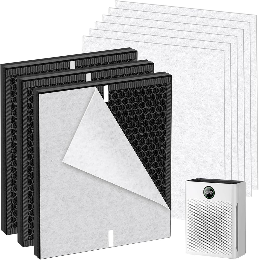 3Pack Pr1 Replacement Filter Compatible With Mooka PR1 Air purifier for Home PetsH13 True Hepa 3-stage filtration system with activated carbon (3Hepa filter+6pre-filter)