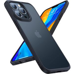 TORRAS Tough Shockproof for iPhone 13 Pro Case, [Military-Grade Drop Tested] Ultra-Durable Matte Hard PC Back with Soft Silicone Edge Slim Protective for iPhone 13 Pro Phone Case,Translucent Black