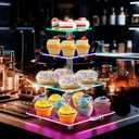 weddingwish 4 Tier LED Cupcake Stand, Clear Acrylic Cupcake Tower with Rechargeable Light, Cupcake Holder for 50 Cupcakes, Cupcake Dessert Display Stand for Parties, Weddings, Birthdays, Baby Shower