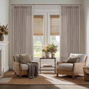 Dark Flax Pinch Pleated Viral Drapes 100 Inches Long 2 Panels Set for Living Room Dining Sliding Glass Door Luxury Pleat Linen Light Filtering Bedroom Curtain Ceiling Track System Taupe Burlywood