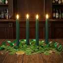 Simplelight Green Flameless Taper Candles with Timer - Battery Operated Advent Wreath Candles, LED Candlesticks, Plastic, H:9 Inch (Green)