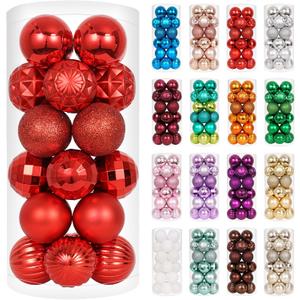 XmasExp 24ct Christmas Ornaments Shatterproof Christmas Ball Ornaments Set Decorations for Xmas Tree Balls 40mm/1.57" (1.57'', Red)