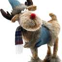 Christmas Reindeer Gnome Plush for Home Decor, Xmas Deer Elk Gnome Figurine Ornaments, Handmade Christ Moose Swedish Santa Decoration for Home Office Tabletop Blue