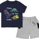 Little Bitty Toddler Boy Clothes Boys Summer Outfits Cotton Short Sleeve T-Shirt & Shorts Set 2-7Yrs (Navy & Grey)
