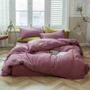 AMWAN Modern Purple Mauve Solid Cotton Duvet Cover with 2 Pillowcases, King Size, Knit Comforter Cover, Luxurious Bedding Set