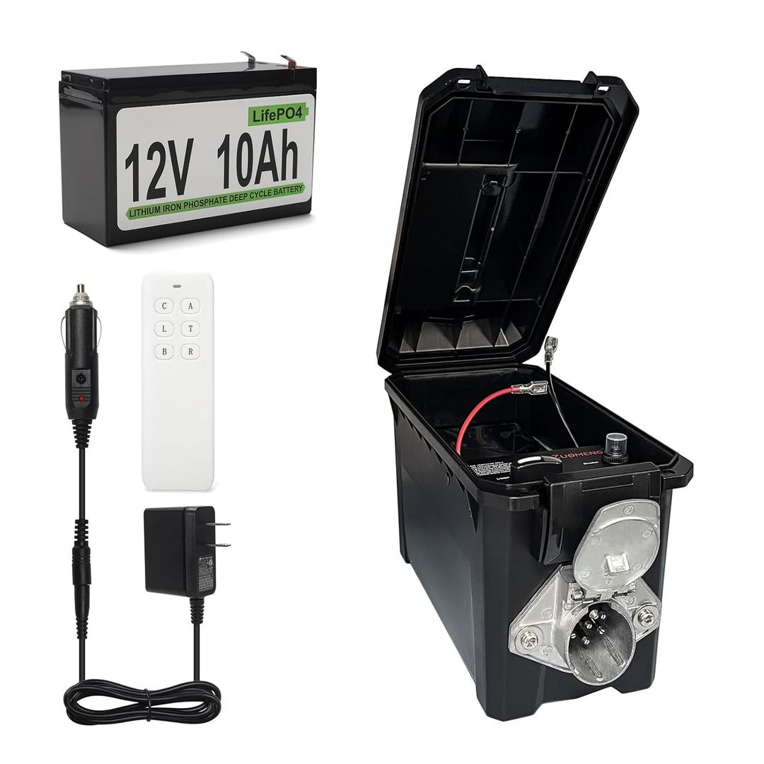 Trailer Light Tester Box with 12V 10Ah Battery and IP68 Waterproof Carrying Case, Wireless Remote Control Operation (7-Way Round Pin Compatibility)