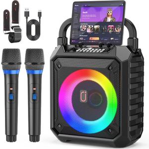 JYX Karaoke Machine for Adults & Kids with 2 Wireless Microphones, Portable Bluetooth Speaker with LED Lights, Supports USB/TF Card/AUX for Party (30 Watt)