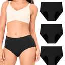 3 x BAMBOO COOL Womens Period Underwear Heavy Flow Absorbent Panties High Waisted Leakproof Postpartum Maternity Panties,3 Pack (Black, XL)
