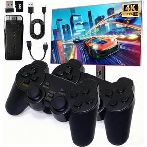 Retro Game Console Stick – Plug & Play Wireless Video Game System with 20,000+ Classic Games, 9 Emulators, 4K HDMI Output, 2.4GHz Dual Controllers, Nostalgic Arcade Stick for Adults & Kids (64G)