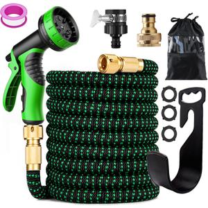 75 ft Expandable Garden Hose - Kink Free Flexible Water Hose with Thumb-Controlled 10-Function Nozzle, 3/4 Solid Brass Connectors, Retractable Latex Core - Lightweight Expanding Hose