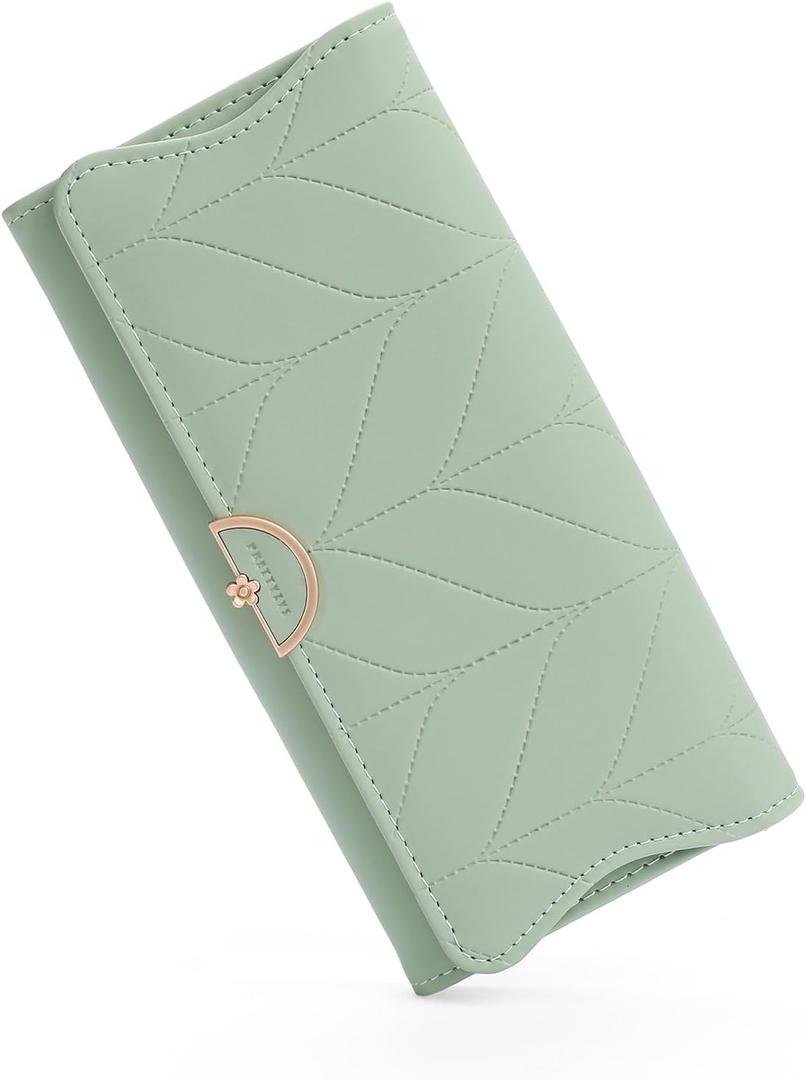 RNIEGA Leather Wallet for Women Trifold Womens' RFID Blocking Wallet Card Holder Purse Clutch with Zipper Coin Pocket, Mint Green