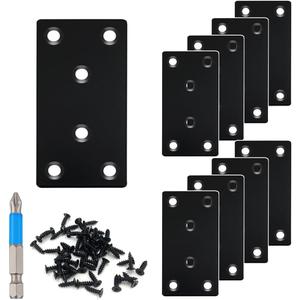 QSJ 8 Pack Black Flat Mending Plate 3.15x1.57'', Stainless Steel Bracket, Straight Metal Brace Bracket, Fixing Joining Plate for Wood Furniture Fastening & Fixing