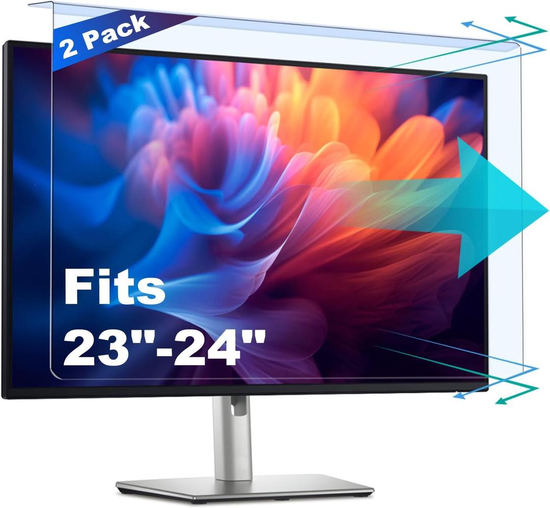 2 Pack Anti-Blue Light & Anti-Scratch Screen Protector Shield for 23, 23.6, 23.8, 24 Inches Desktop Computer Monitor, Hanging Block Filter Panel for Eye Protection