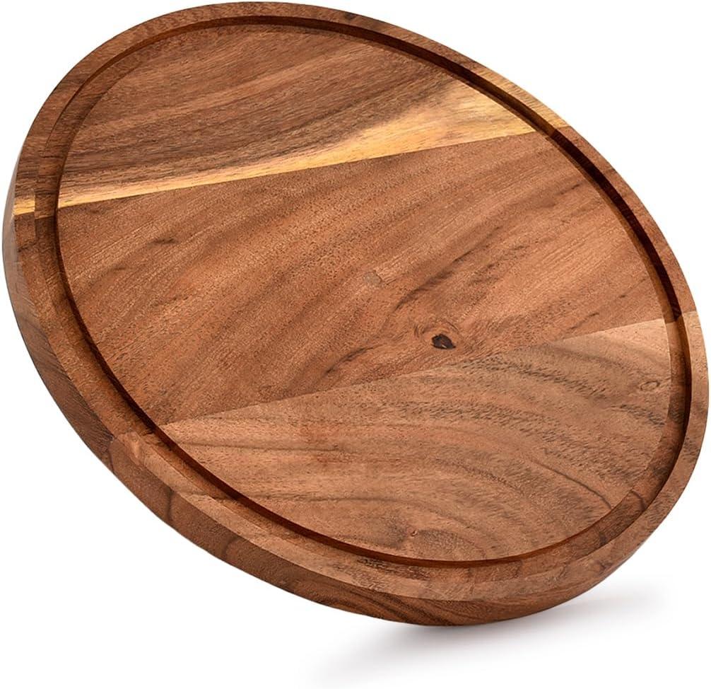 Kaizen Casa Cutting Boards Acacia Wood with Juice Groove Circular Cheese Serving Board Wood Chopping Board (9''X 9'' X 0.6'')