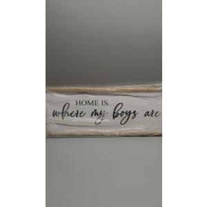 Home Is Where My Boys Are Wood Plaque Sign - 40 x15 Inch Rustic Wall Art for Living Room, Bedroom, Farmhouse Wall Decoration, Ready to Hang Family Decor (White)