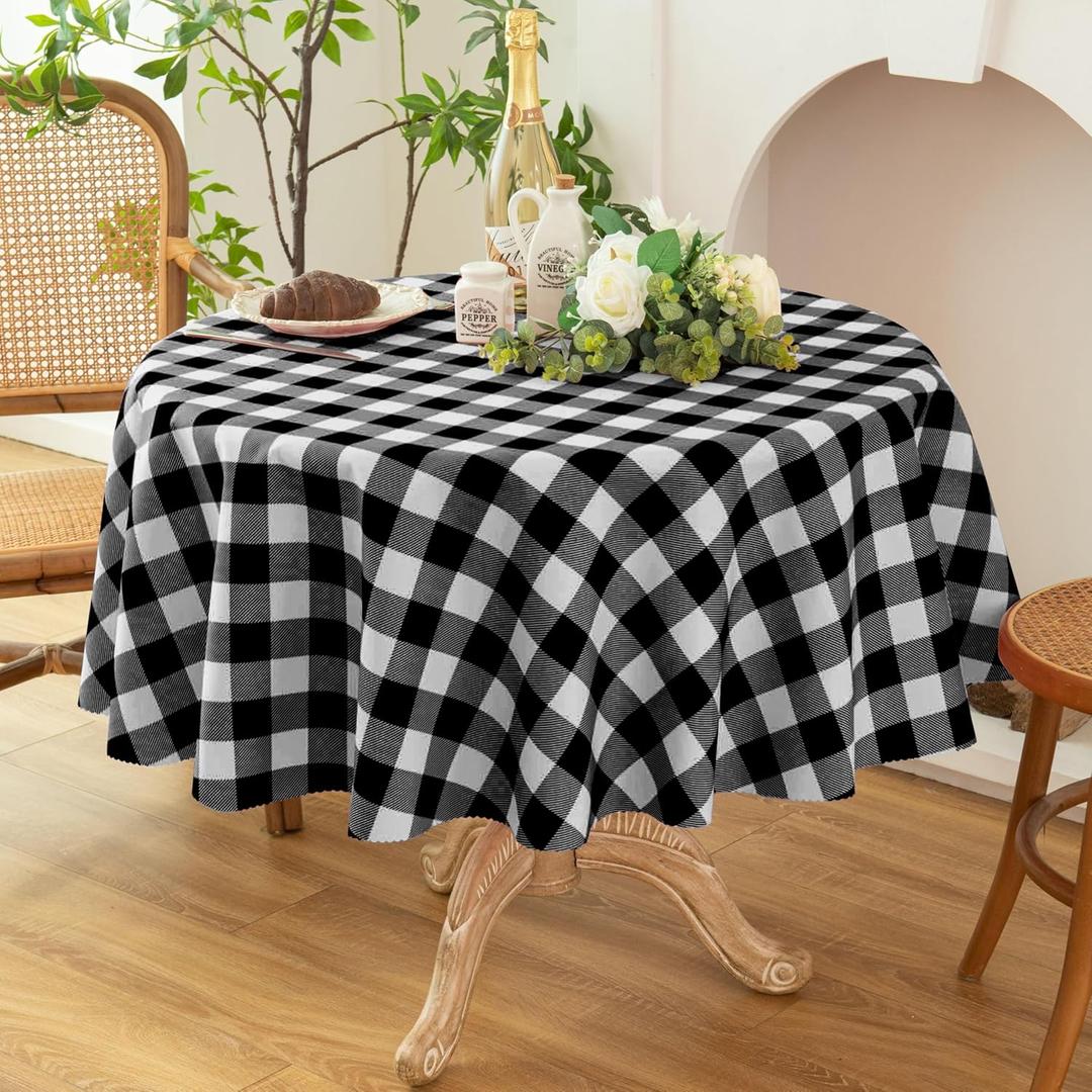 Waterproof Plaid Tablecloth Fabric - Round 50 Inch Classic Gingham Checker Table Cloth for Indoor/Outdoor Use - Buffalo Table Cover for Picnics, BBQs, and Parties