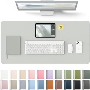 YSAGi Leather Desk Protector, Office Mat, Large Mouse Mat, Non-Slip PU Leather Blotter, Laptop Desk, Waterproof Writing Pad for Office and Home (Light Grey, 31.5" x 15.8")