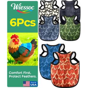 6 Pack Chicken Saddle for Hens, Adjustable Reusable Hen Apron with Wing Protectors, Protective Chicken Clothes for Mating (6 Colors)