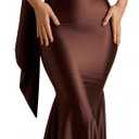 ABYOVRT Women Formal Satin Dress One Shoulder Asymmetrical Scarf Mermaid Hem Midi Dress Cocktail Prom Gown (Large, Brown)