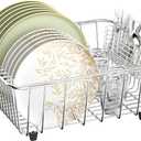 JAQ Dish Drying Rack in-Sink, 304 Stainless Steel Dish Drainer with Stainless Steel Silverware Holder Over Inside Sink-Adjustable 15.16" to 20.59" Maximium 13 Upright Dishes