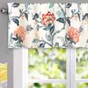 DriftAway Ada Botanical Print Lined Flower Leaf Thermal Insulated Window Valance Rod Pocket 52 Inch by 14 Inch Plus 1.75 Inch Header Ivory Orange Teal 1 Pack