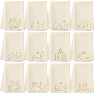12 Pcs Christmas Kitchen Towels and Dishcloths Absorbent Decorative Hand Dish Tea Towels Christmas Decoration for Winter Xmas Home Gift Supplies, 15.8 x 23.6 Inches (Nativity Scene)